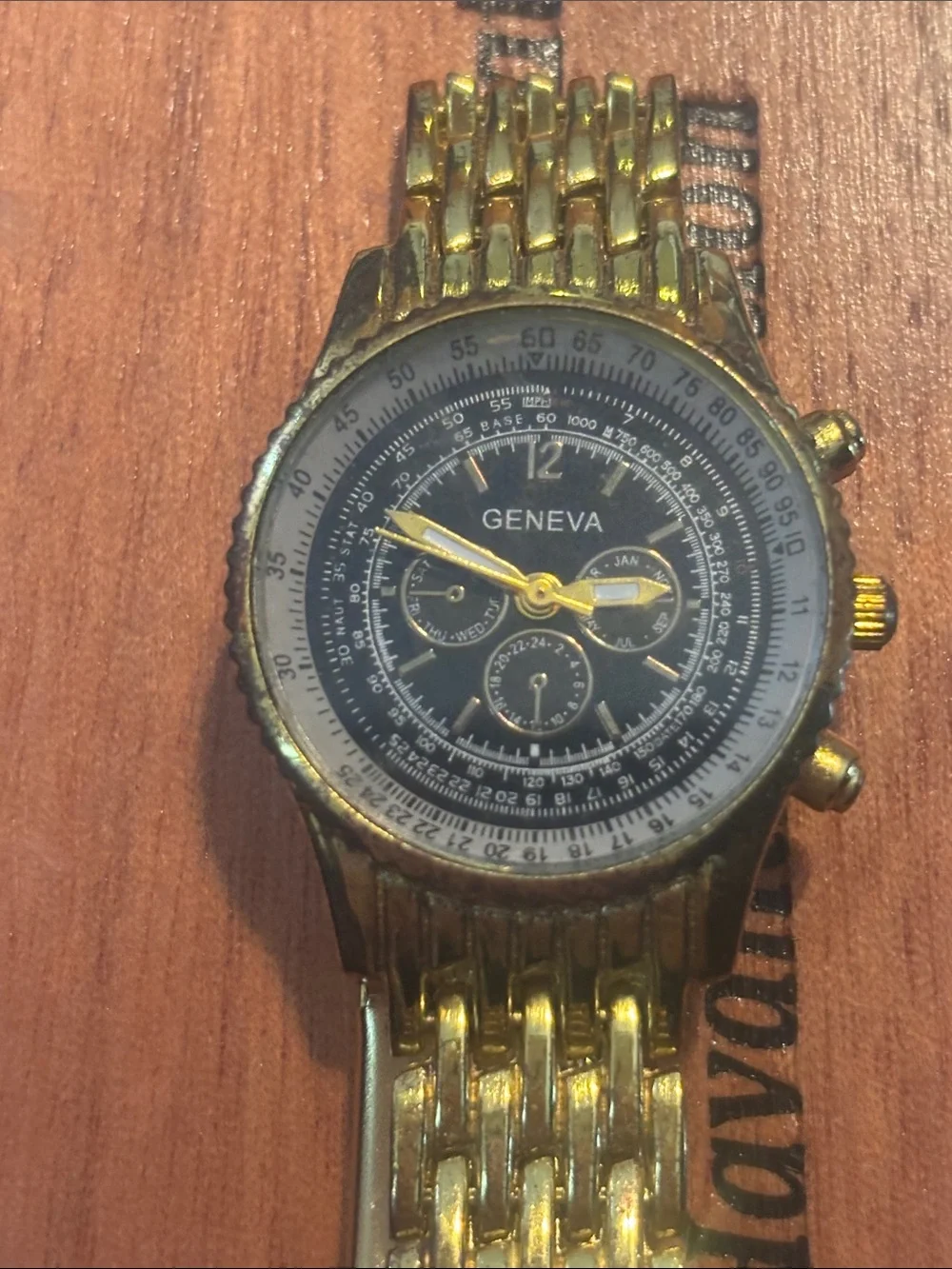 Geneva Gold-Tone Bracelet Watch with Black Dial